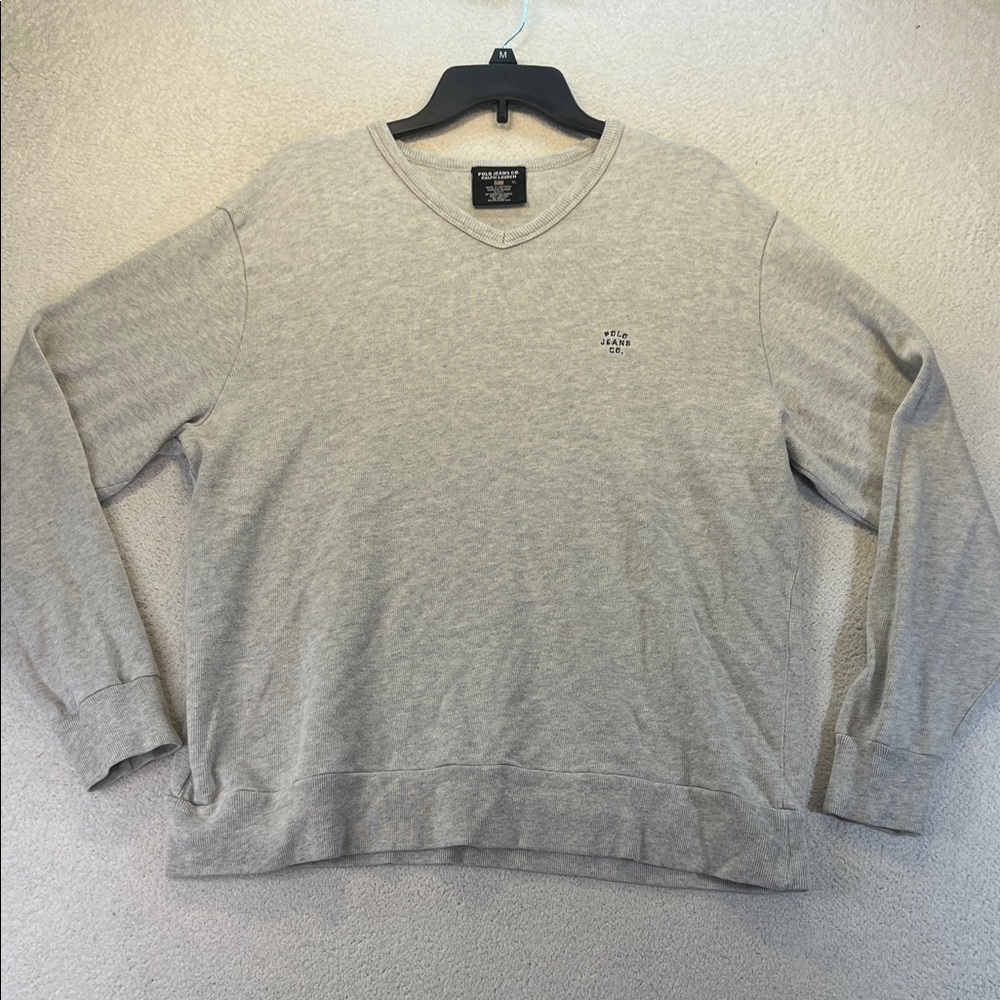 Ralph Lauren Polo Jeans Co. Light Gray Long Sleeve V-Neck Sweater Size XL
